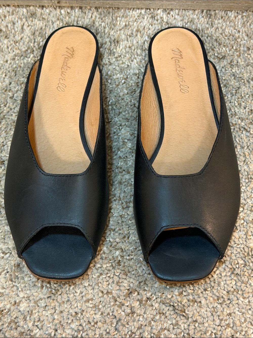 Madewell Black Leather Peep Toe Slide Mules Minimalist Sandals Women’s 8.5 - Picture 2 of 7